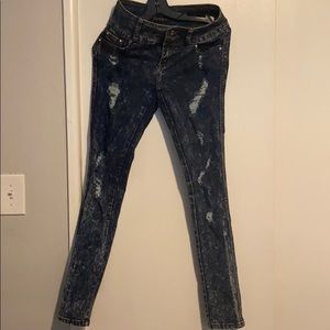 High waist distressed stone washed jeans